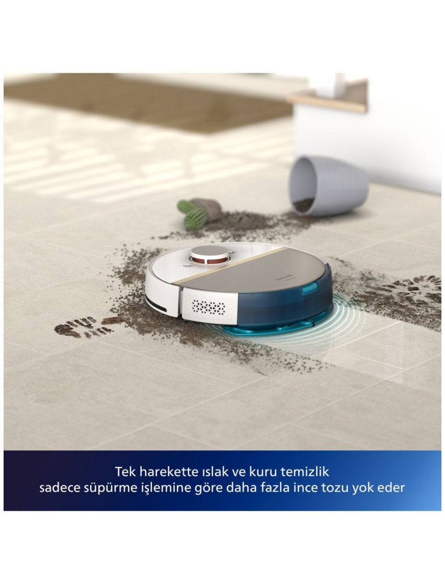 Philips XU7000/02 7000 Serisi HomeRun Aqua Islak Kuru Robot Süpürge, Sarj İstasyonlu, İpek Beyaz ve Altın Sarısı,